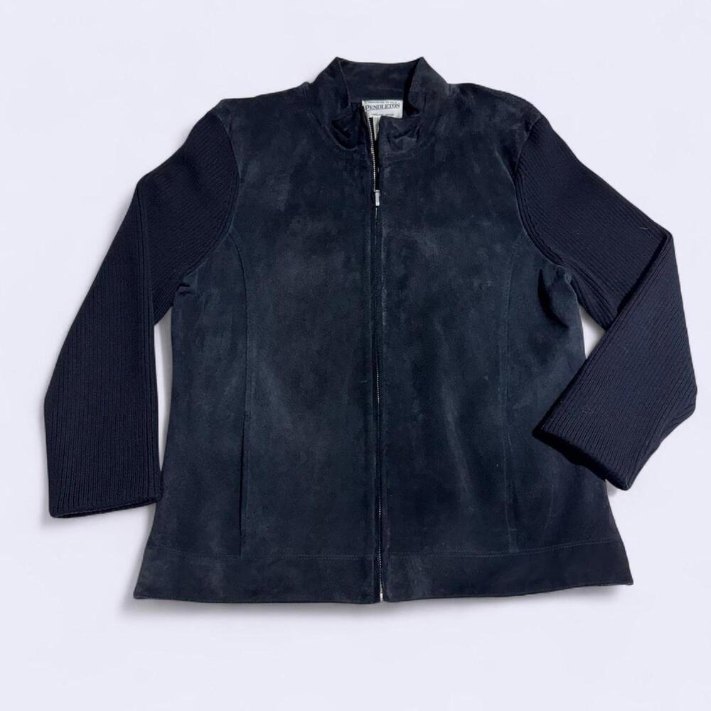 Women’s Black Pendleton Suede Leather and‎ Wool Blend Sweater Jacket